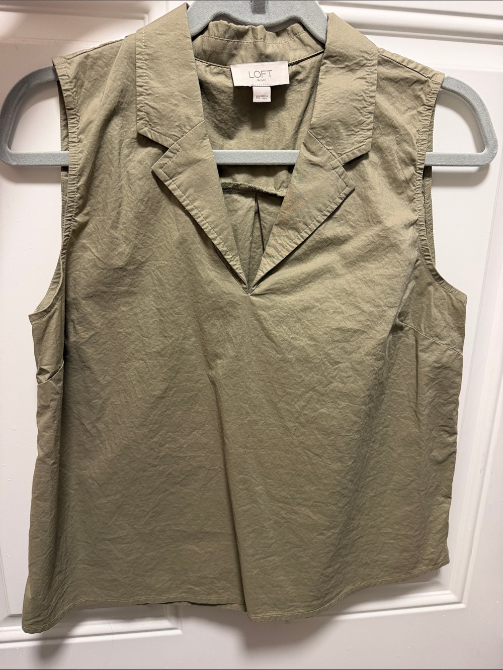 LOFT Olive Sleeveless Collared V-Neck Top